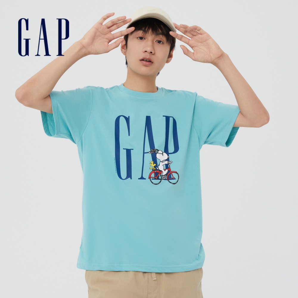 Gap 男女同款 Gap x Snoopy史努比聯名 Logo運動短袖T恤-淺藍色(875797)