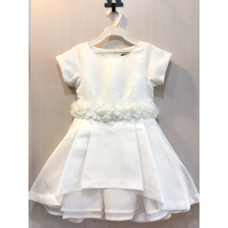 金安德森童裝-緞面立體花朵白色禮服洋裝