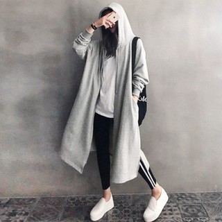 3款多色現貨秒出♥【JinG】厚磅💜超長版內刷毛寬鬆連帽外套 素面長版罩衫 拉鍊夾克 長版外套 戴帽大衣