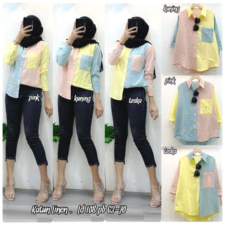 Mumu Fashion Solo 的 KEMEJA MC Rainbow Combi 亞麻襯衫上衣