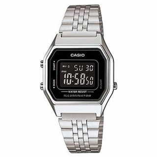 【CASIO】方格普普風不鏽鋼電子錶-黑面(LA-680WA-1B)正版宏崑公司貨