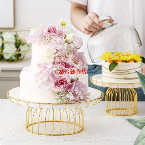 [希希]金色鐵藝蛋糕盤高腳 玻璃罩 點心甜品臺擺件展示託盤試吃盤子帶蓋
