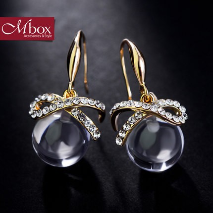 【Mbox耳環 閃耀明珠】採用人造水晶+合金 氣質韓風
