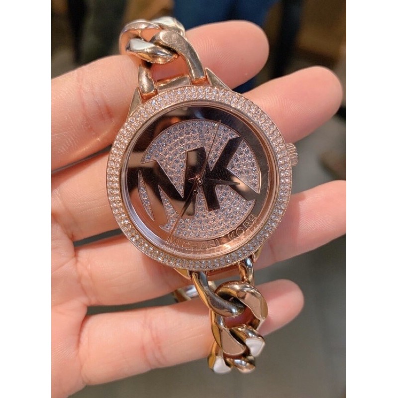 現貨 🇺🇸美國精品代購 Michael  Kors 手錶 MK 玫瑰金 MK3475 大Logo 晶鑽腕錶 不銹鋼錶帶