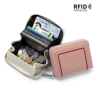 真皮女士多槽 RFID 日本風琴卡夾迷你卡包硬幣收納袋
