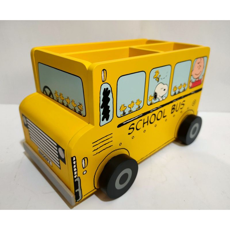🔥現貨🔥日本 Snoopy 史努比校車巴士木製筆筒 萬用置物盒
