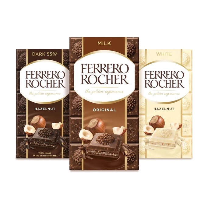 （24小時出貨）【Ferrero Rocher】金莎巧克力片-8片裝 榛果牛奶、55%榛果黑巧克力、榛果白巧克力90g