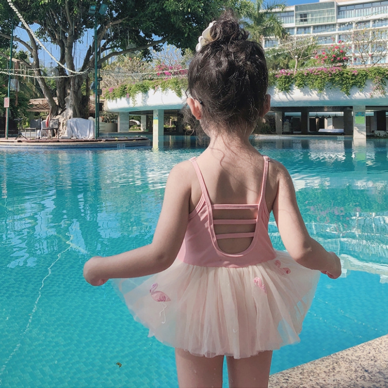 韓國兒童泳衣女女童可愛公主連體紗紗裙式游泳衣寶寶溫泉泳裝 蝦皮購物
