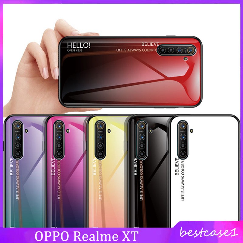 OPPO Realme XT / X2 漸變玻璃殼 RealmeXT 手機殼 硬殼 鋼化玻璃殼 全包邊 極光漸變 保護殼