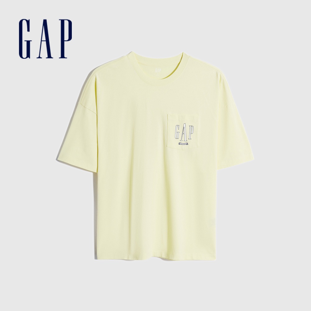 Gap 男女同款 Logo清爽亮色短袖T恤 厚磅密織親膚系列-嫩黃色(809022)