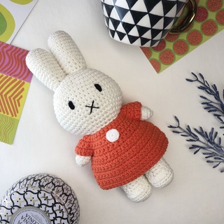 法國爸🇫🇷 現貨 荷蘭米飛兔【miffy&橘紅洋裝】手工純棉鉤針療癒玩偶娃娃週歲滿月禮物禮盒米非米菲