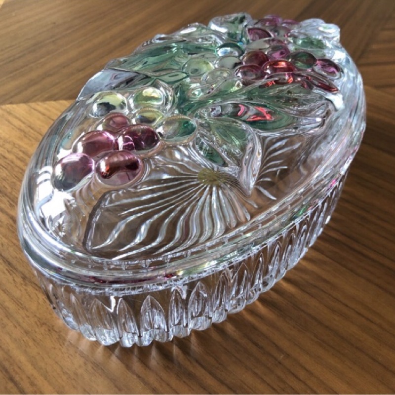 [全新庫存] 日本老件古典葡萄花盤/復古玻璃置物盒水果盤玻璃糖果罐