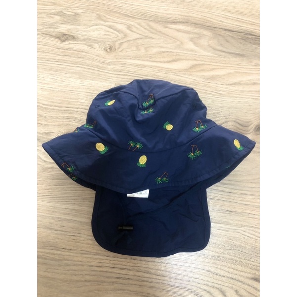 日本品牌 OCEAN &amp; GROUND 幼童可愛鳳梨椰子樹圖案 防曬遮陽漁夫帽(二手)