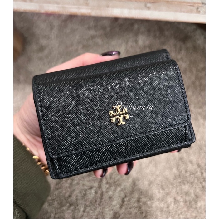 「現貨在台」全新100%正品 Tory burch  logo 防刮皮革材質 三折 短夾 小廢包救星