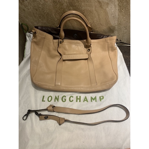 [LONGCHAMP] LongChamp 3D 小牛皮拉鍊手提/斜背托特包 (淺褐色)