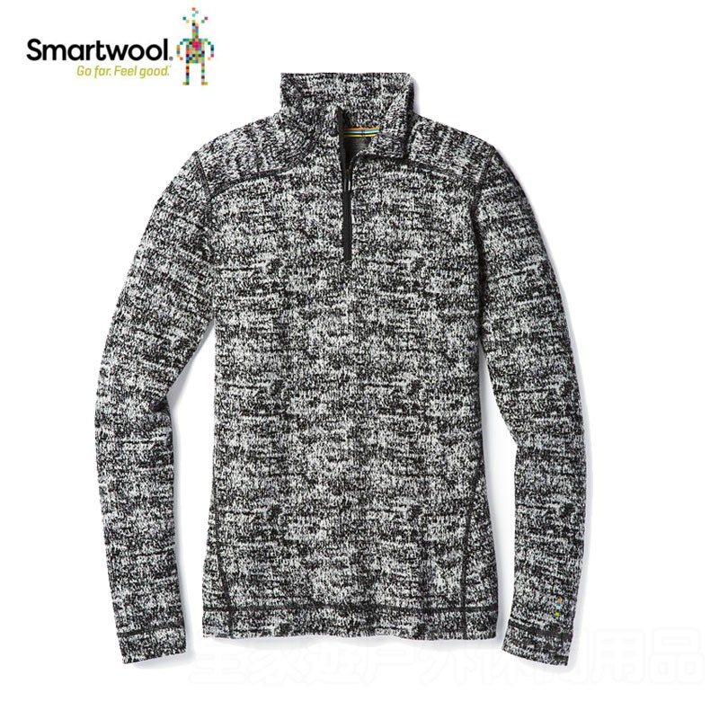 【SmartWool 美國】戶外運動女性長袖羊毛衣 NTS 250印花長袖拉鍊T 黑色/淺灰色 SW0SS222A51