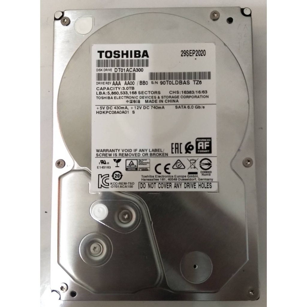 TOSHIBA 硬碟 3TB 7200RPM 3.5" (DT01ACA300) (29SEP2020)