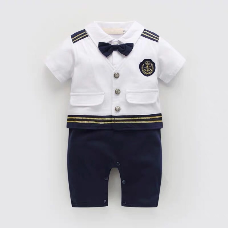 寶寶海軍風帥氣小船長制服連體衣嬰兒衣服寶寶滿月服抓周服收涎 蝦皮購物