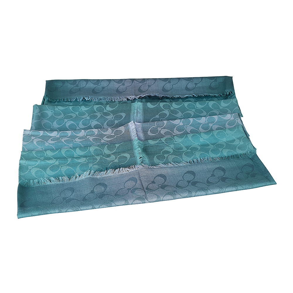 COACH C字LOGO莫代爾棉質雙色漸層設計圍巾(藍綠)