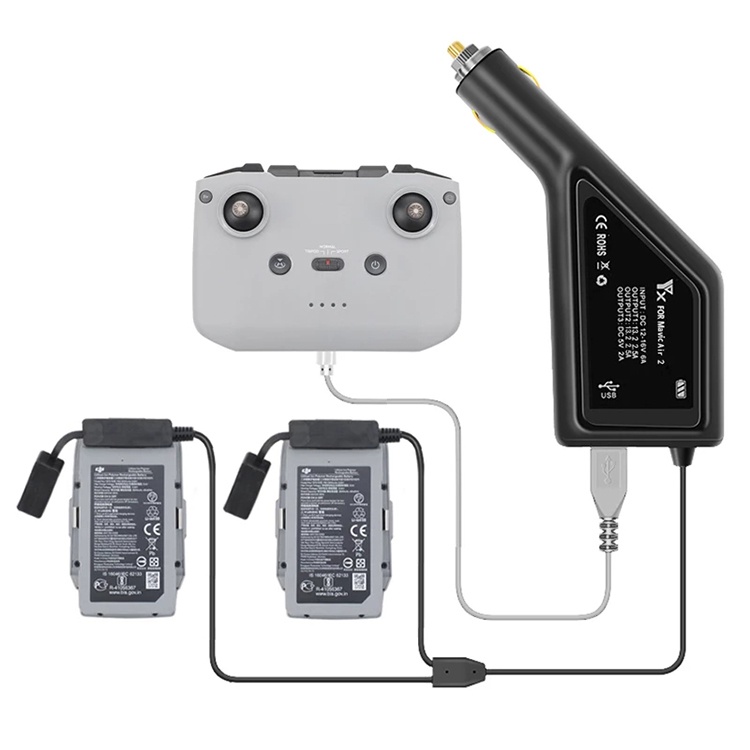 車載充電器電池充電器 USB 端口遙控器充電適用於 DJI Mavic Air 2 Air2S 無人機配件