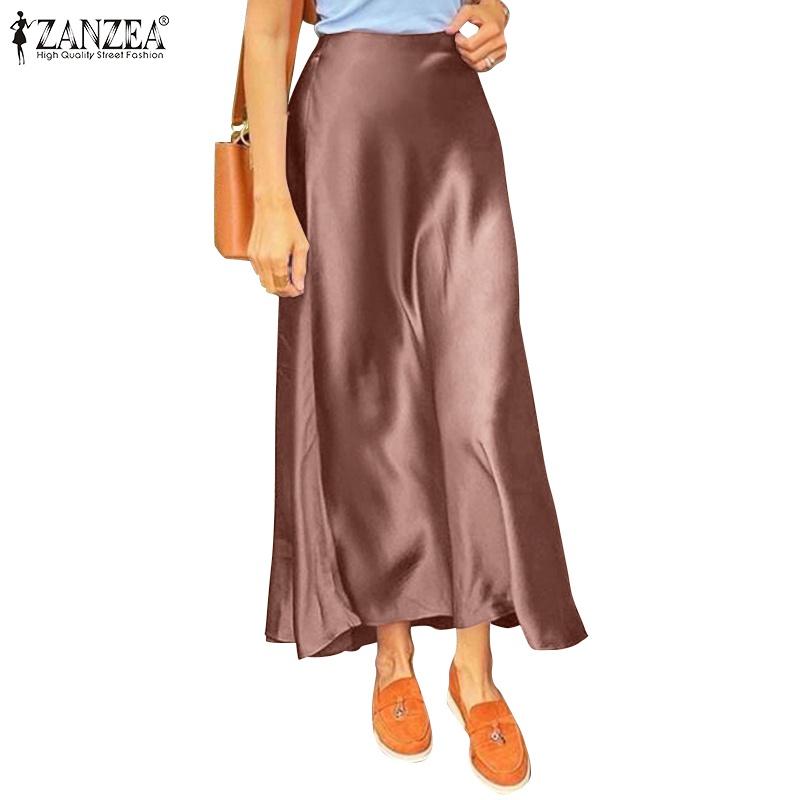 Zanzea 女士緞面線條時尚, 配後拉鍊鞦韆長裙