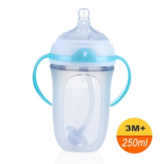【Nuby】Comfort寬口徑防脹氣矽膠奶瓶250ml 360度滾珠吸管｜ 無替換嘴頭 出清