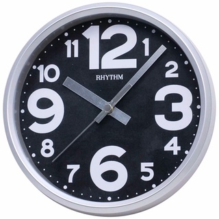 【神梭鐘錶】RHYTHM CLOCK 麗聲圓形時尚霧銀框黑面白色大數字靜音石英兩用掛鐘.座鐘 型號：CMG890GR19