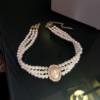 💄 魅力紅脣 💋珍珠頸鍊 多層珍珠 鑲鑽項鍊 項圈鎖骨鏈 設計感 短版韓國 氣質優雅 女生 時尚吊墜 珠寶禮物