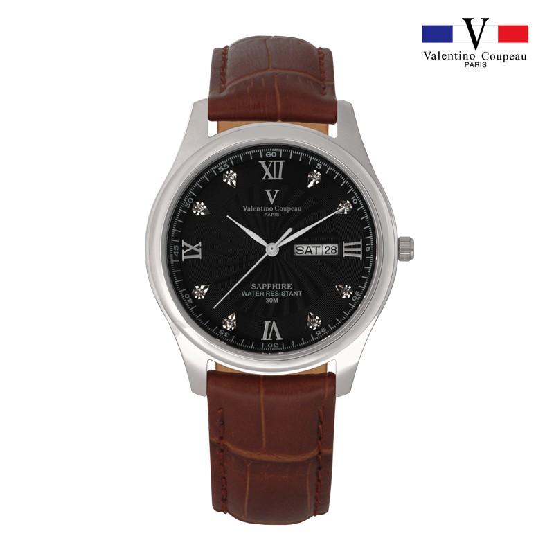【范倫鐵諾 Valentino Coupeau】61607-4 紳士風格晶鑽皮帶腕錶