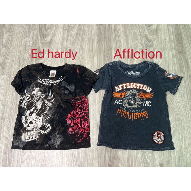 &lt;加拿大購買&gt;全新童裝男孩男寶Ed Hardy&amp;Affliction短袖黑色上衣兩件組 2歲 2T龐克 街頭款