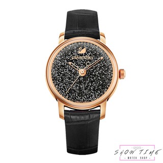 SWAROVSKI 施華洛世奇 璀璨光彩優雅腕錶-黑皮帶/黑麵玫瑰金 5295377 [ 秀時堂 ]
