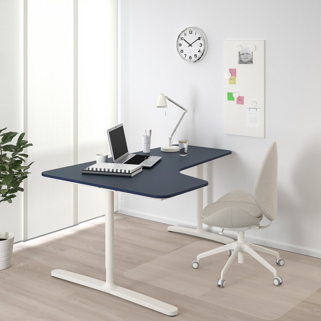 北歐經典IKEA宜家BEKANT轉角書桌工作桌辦公桌/左側/藍白色/110x160/高度可調/二手八成新/特$4800
