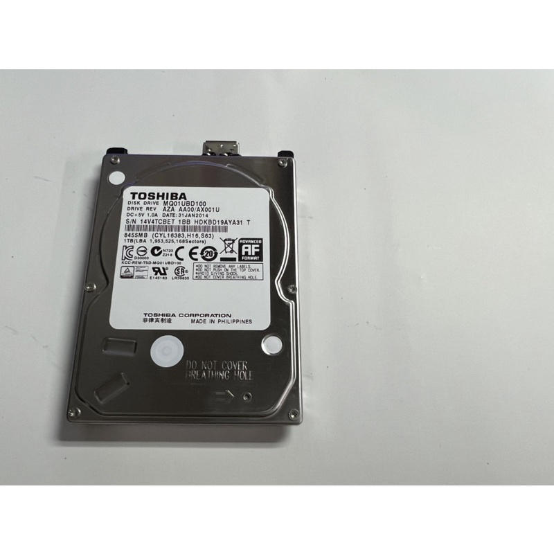 電腦雜貨店～東芝Toshiba MQ1UBD100 1TB 2.5吋硬碟 二手良品 $400