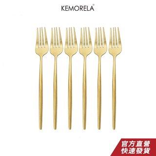 KEMORELA 6件套 金色餐具套裝 不銹鋼餐具套裝 甜點蛋糕勺 水果沙拉叉餐具套裝 廚房餐具套裝