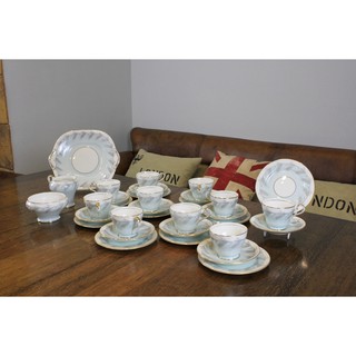 【Sunshine Antiques】AYNSLEY - BLUE WHEAT 英國骨瓷茶杯組糖碗牛奶壺蛋糕盤 A.20