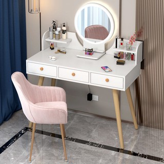 梳妝檯臥室現代簡約化妝台帶燈收納櫃一體小戶型網紅移動鏡化妝桌