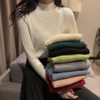 【現貨16色】 女生上衣 長袖上衣 t恤女 打底衫 修身 顯瘦 秋冬毛衣女新款半高領百搭套頭修身顯瘦內搭打底針織衫上衣潮