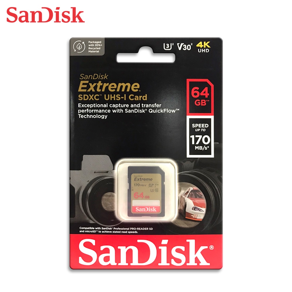 SANDISK 64G V30 Extreme SD UHS-I U3 速度高達 170MB /s 相機專用記憶卡