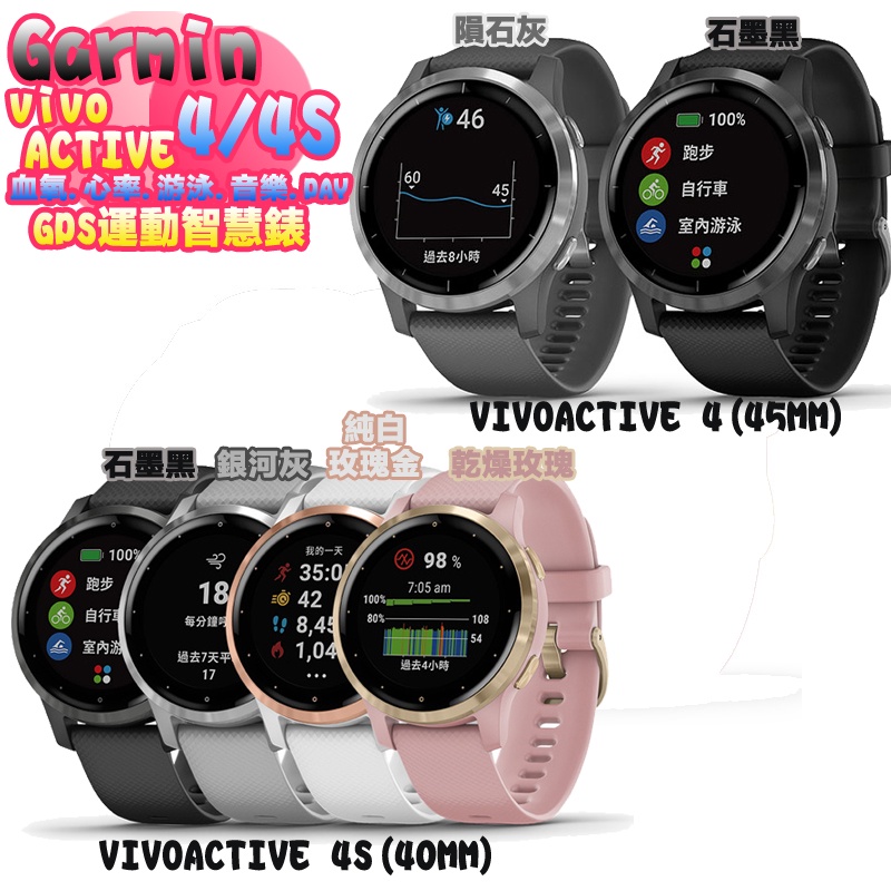 【血氧感測】Garmin vivoactive 4/4S GPS智慧運動錶 行動支付 音樂 悠遊卡