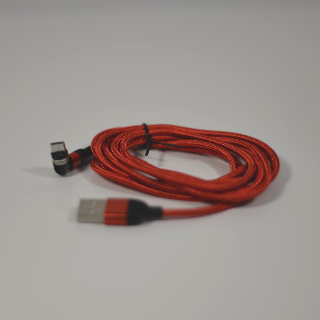 磁吸式540度彎頭充電線 適用於安卓 紅色2米編織線