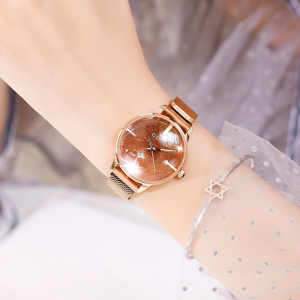 古歐GUOU網鏈女士手錶 半球星空個性女士手錶  球體鏡面時尚簡約手錶