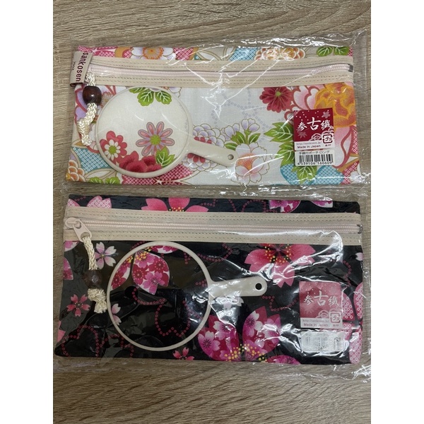 日本製 🇯🇵 參古織 SANKOSEN 古典美人 和風櫻花 木頭珠飾拉鍊 化妝包 手鏡 套組