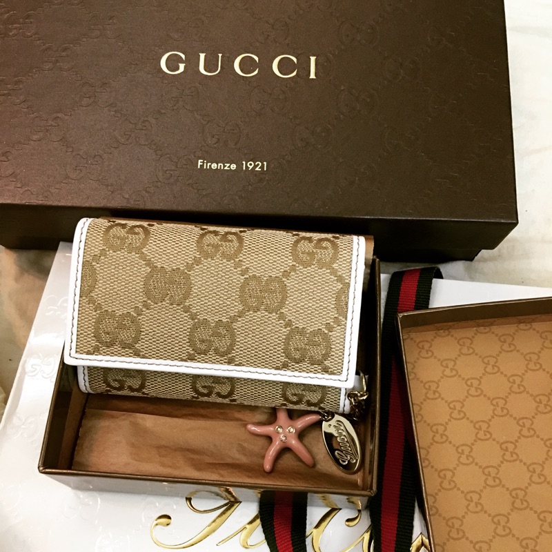 Gucci 經典 logo 緹花布 鑰匙包