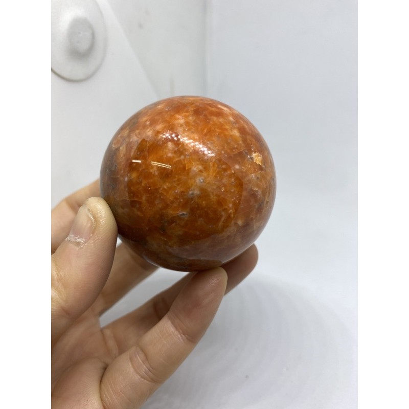 D2283天然水晶原礦/太陽石球#濃郁橘色 直徑約：54.6mm 重量約：232g