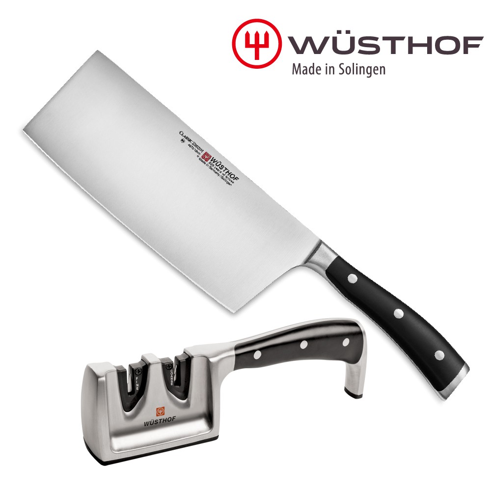 《WUSTHOF》德國三叉牌CLASSIC IKON 18cm中式主廚刀&amp;磨刀器組