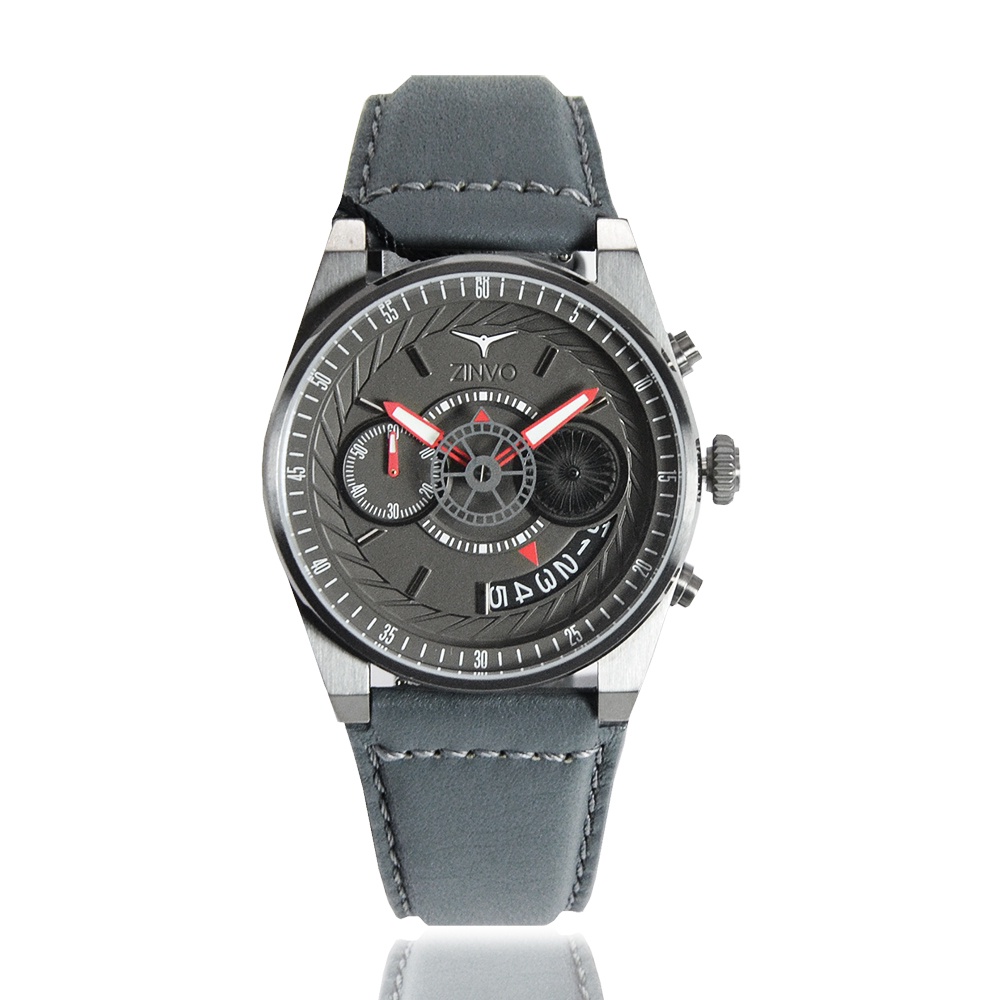 出清款 ZINVO 美國設計師品牌三眼計時碼錶 | Chrono Gunmetal/ 賽車儀表設計款 - 灰
