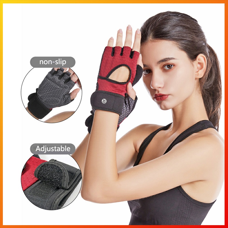 Lululemon新款瑜伽運動手套加厚防滑可調節魔術貼扣健身手套2202b1s