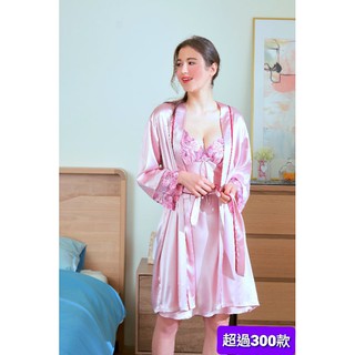🌷蕾妮塔塔🌷 全系列精品專賣/ ( 09027 ) 超柔軟細肩帶彈力珍珠絲性感連身睡衣+罩衫