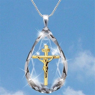 天然水晶十字架耶穌吊墜女士項鍊/珠寶配飾