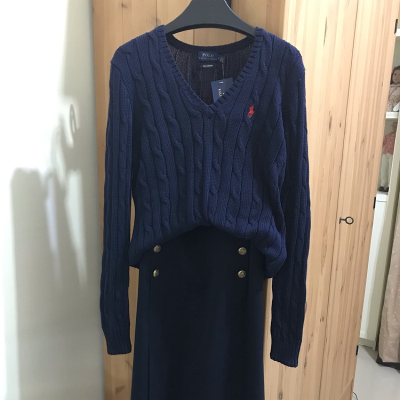 Polo Ralph Lauren 針織上衣 羊毛衣 深藍 馬牌 金釦 長裙 美國精品